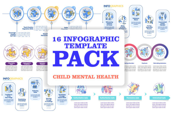 Children Mental Health Infographic Set Graphics