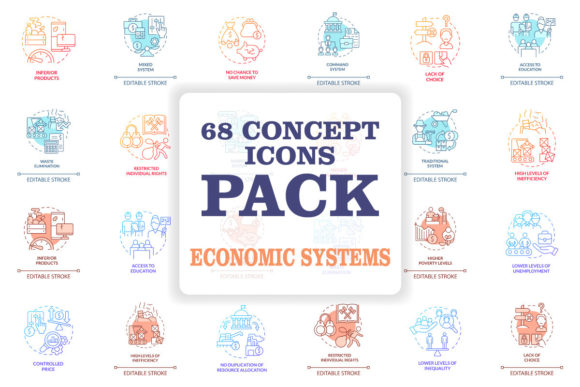 Economic Systems Turquoise Concept Icons