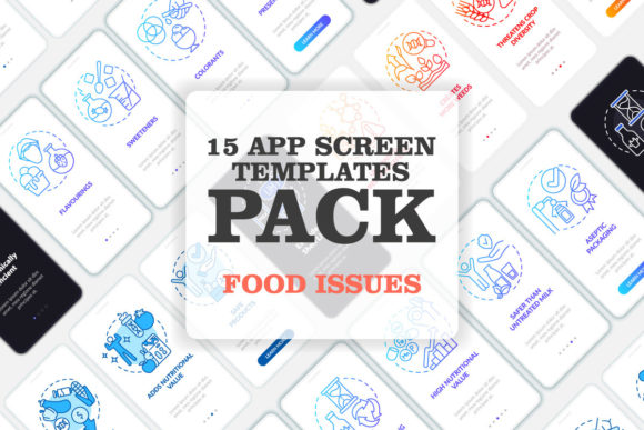 Food Issues Blue Mobile App Screen Set Graphics
