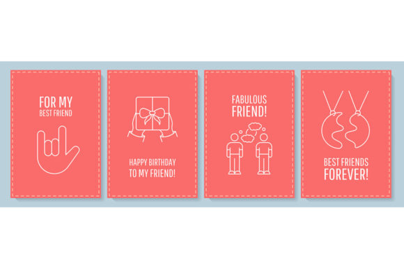 Friendship Postcard Set with Icons Graphics